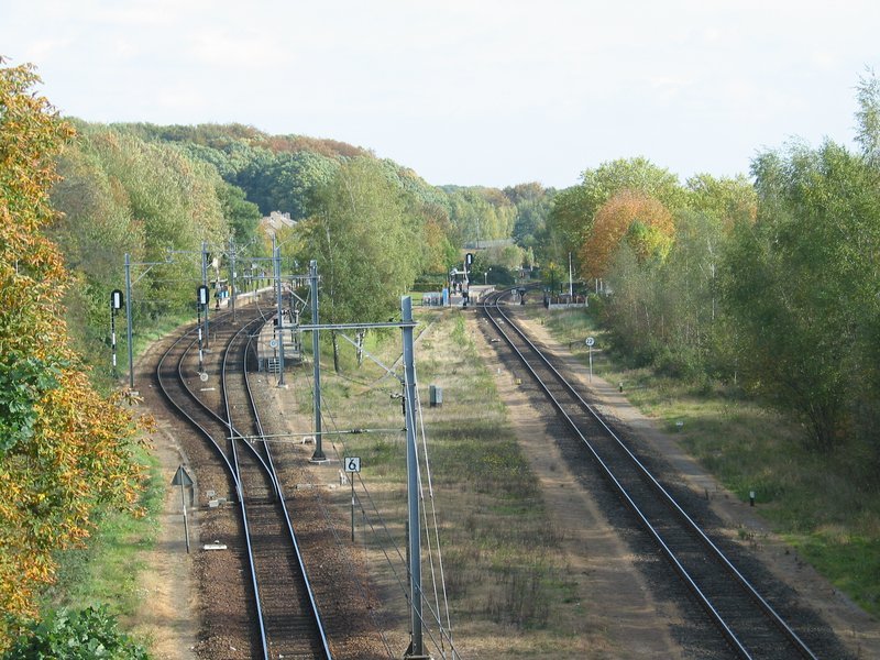 Links de sporen naar Kerkrade, rechts het spoor naar Herzogenrath en Eygelshoven Markt