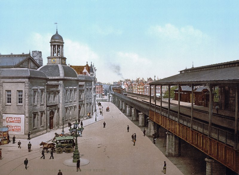 Station Rotterdam Beurs en de Beurs (ca. 1900)