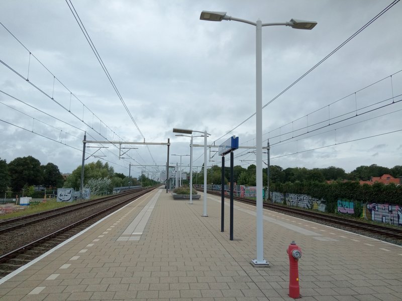 Het perron, gezien vanaf de zuidoostelijke kant van het station.